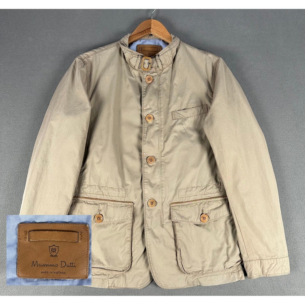 Massimo Dutti Jacket Mens Medium Beige Military Utility Field Safari Old Money